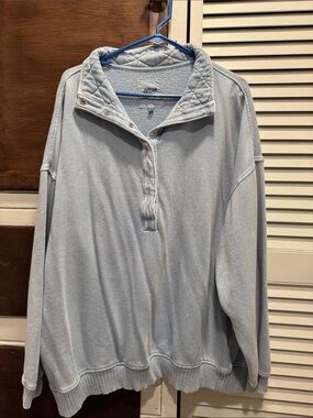aerie Light Blue Quilted-Collar Zip-Up Sweater